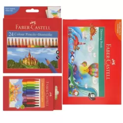 Faber Castell Drawing Kit With Drawing Book, 24 Colour pencil And 12 Fibre Tip Marker