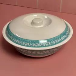 Sarvah Melamine 10 Inch Coring Ware Floral Designed Round Bowl With Lid- White