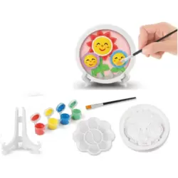 Kids 3D Painting Kit With Ceramic Painting Figurines, 4 Colors, Brush, Palette And Display Stand