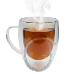 Double-Walled Glass Mug With A Handle And Glittery Ring Design- Clear