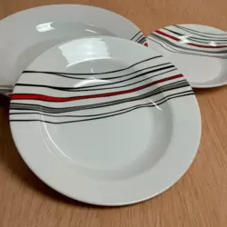 Sarvah Melamine 10 Inch Black And Red Line Designed Dinner Plate (Single Piece)- White