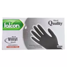 Falcon Black Vinyl Gloves, Powder Free & Single Use Gloves, Medium Size - Box of 100 Gloves