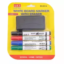 Dry white board marker with eraser Set of 4+1pcs