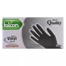 Falcon Black Vinyl Gloves, Powder Free & Single Use Gloves, Small Size - Box of 100 Gloves