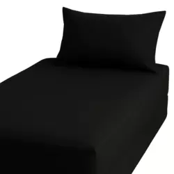 Kovar Single Fitted Bed Sheet Set 120X200cm With Pillow Cover 50X75cm- Black