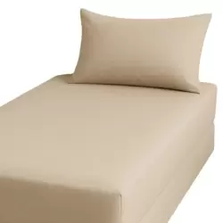 Kovar Single Fitted Bed Sheet Set 90X190cm With Pillow Cover 50X75cm- Beige