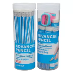 Pre Sharpened And Eraser Tipped HB Pencil With Eraser And Sharpener Set In Jar, Blue- 30pcs