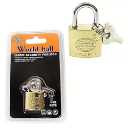 World Ball 20mm Security Padlock With 3 Keys- Golden