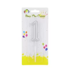 Party Time Numeral Matte Candles Cake Topper Decoration with 1 Number- Silver Color