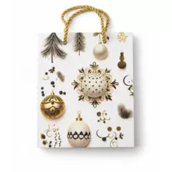 Christmas Gift Bag With Hanging Balls Printed And Golden Twisted Rope Handle- 12pcs Pack