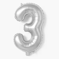 Number Letter 3 Aluminum Hanging Foil Balloon for Wedding and Party Decoration - Silver Color