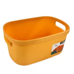 Desktop Storage Bin With Handle And Lid, Plastic Multipurpose Basket Cabinet Organizer- Yellow