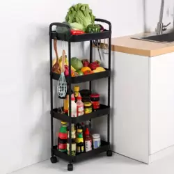 Small Cart Multifunctional 4 Tier Storage Organizer Shelf With Wheel- Black