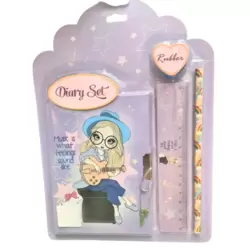 Cute Diary Set For Girls With Lockable Diary, Eraser Ruler And Pencil- Purple