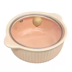 Ceramic Round Casserole Dish Serving Bowl With A Glass Lid- Cream Color