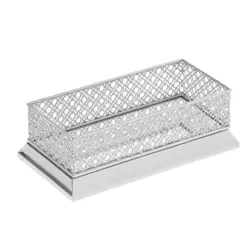 Rectangular Rim Mirror Base Metal Storage Tray With Cutwork Detailed 38X18X10cm- Silver