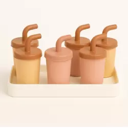 Plastic Straw Type Handle Ice Cream Popsicle Maker Mold Multi-Color- 6pcs
