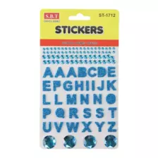 SBT Fancy Stickers, Alphabetical Glitter Stickers With Shiny Stones- Blue