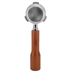 Single Layer Stainless Steel Coffee Bottomless Portafilter With Wooden Handle- Brown