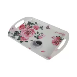 Floral Printed Elegant Melamine Serving Tray With Integrated Handles- 42X28cm