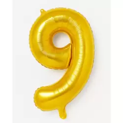 Number Letter 9 Aluminum Hanging Foil Balloon for Wedding and Party Decoration - Golden Color