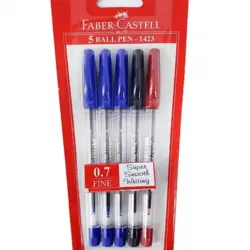 Faber Castell Super Smooth Writing Fine Ball Pen 0.7mm In Assorted Color- 5pcs