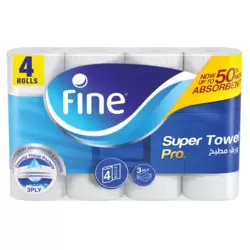 Fine Super Towel Pro Super Absorbent And Strong 3Ply Tissue Roll- 4pcs