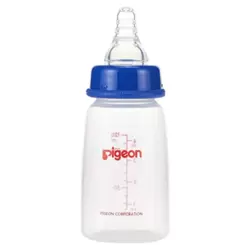 Pigeon Slim Neck Juice Feeder Plastic Clear Bottle With Ultra Soft Silicone Teat And Cap- Blue
