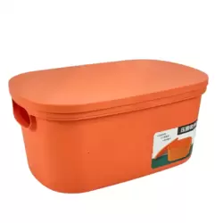 Plastic Multipurpose Basket Cabinet Organizer, Desktop Storage Bin With Handle And Lid- Orange