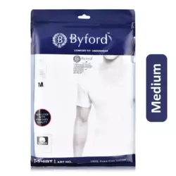 Byford Mens White Round Neck Cotton Vest With Sleeve- Medium Size