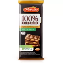 Pobeda 100percent Charged Dark Sugar Free Chocolate With Whole Almonds- 90g