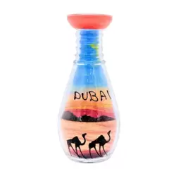 Dubai Souvenir Round Decorative Sand Art Bottle Camel Painted With Candle- Multi-Color