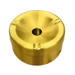 Golden Vintage Brass Coated Round Portable Ashtray with Lid- Golden