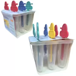 Plastic Reusable Ice Cream Molds With Integrated Reusable Sticks In Multi-Color- 6pcs