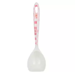 Floral Pattern And Pink Checkered Melamine Serving Spoon With Comfy Grip Handle And Hanging Loop