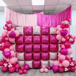 Party Decorating Dark And Light Pink Customize Metallic Balloon Arch Kit With Wall Backdrop Curtain