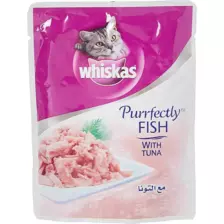 Whiskas Purrfectly Tuna Wet Cat Food Pouch 85grm, Food for Adult Cats 1+ Years