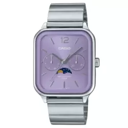 Casio Standard Moon Phase Analog Watch MTP-M305D-6AVDF With Purple Dial And Steel Strap- Silver