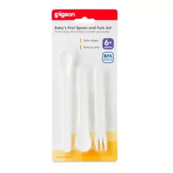 Pigeon BPA Free Babies First Weaning Spoon And Fork 3pcs Plastic Set- White