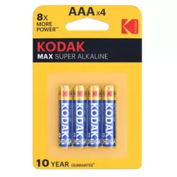 Kodak Max Super Alkaline Battery AAA 1.5V Battery Pack of 4pcs