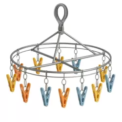 Portable And Foldable Plastic Round Small Clothes Drying Hanger With Clips- Multi-Color