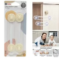 Italo Child Safety Lock Latch White For Securing Cupboard And Drawers- 2pcs