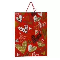 Glittery And Cute Multicolor Hearts Pattern Paper Gift Bags With Red Rope Handles- 31X42X12cm