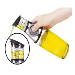 Press And Measure Oil And Vinegar Dispenser Bottle, Drip-Free Spouts Refillable Bottle- 500ml