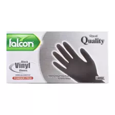 Falcon Black Vinyl Gloves, Powder Free & Single Use Gloves, Large Size - Box of 100 Gloves