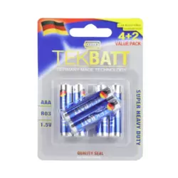 Tekbatt Super Heavy Duty AAA 1.5 V Battery- Pack of 4+2 Pcs