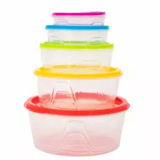Plastic Food Storage Container with Lid Set of 5pcs, Round Storage Box, Best Kitchen Organiser- 5 pc