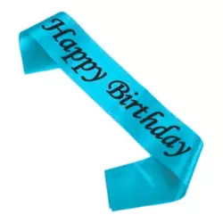 Happy Birthday Printed Cross Fabric Party Sash With Black Letter- Blue