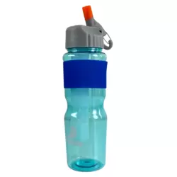 BPA Free Leak Proof Clear Transparent Water Bottle With Straw And Ice Tube 700ml- Blue