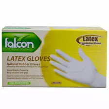 Falcon Pre Powdered Latex Gloves, Natural Rubber Gloves, Medium - 100 Gloves